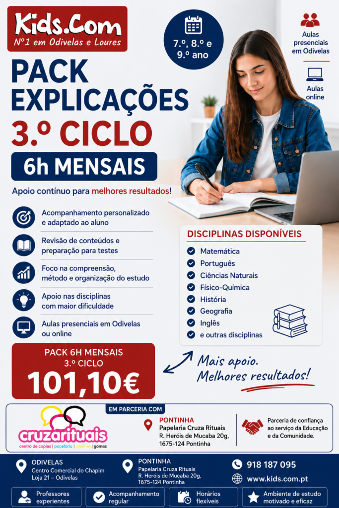 Pack de Explicações 3.º Ciclo na Pontinha – 6h Mensais