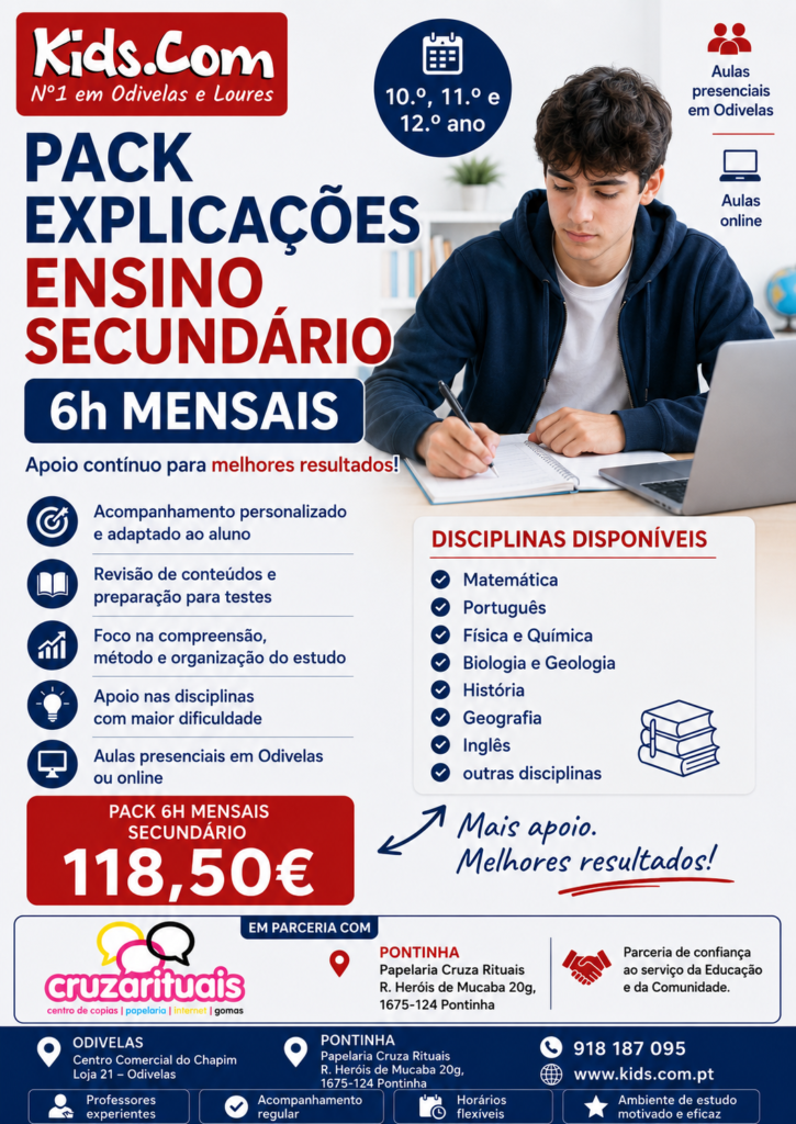 Pack de Explicações Ensino Secundário na Pontinha – 6h Mensais